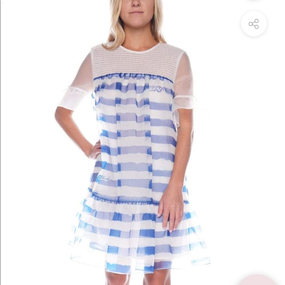 STAUD Florence Blue Painted Stripe Mini Dress